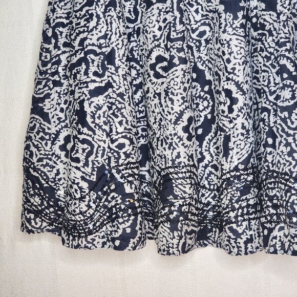 Chico's Navy White Lined Zip Back Sequin Design Hem Midi Skirt Chico Sz 3 US XL - Picture 6 of 16